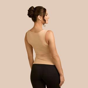 Bra-Friendly Luxury Camisole (Tank Top) in Ballet Nude made sustainably in the USA by Adea Clothing with silky soft Italian fabric back view.