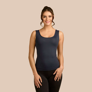 Bra-Friendly Luxury Camisole (Tank Top) in Dark Navy made sustainably in the USA by Adea Clothing with silky soft Italian fabric front view.