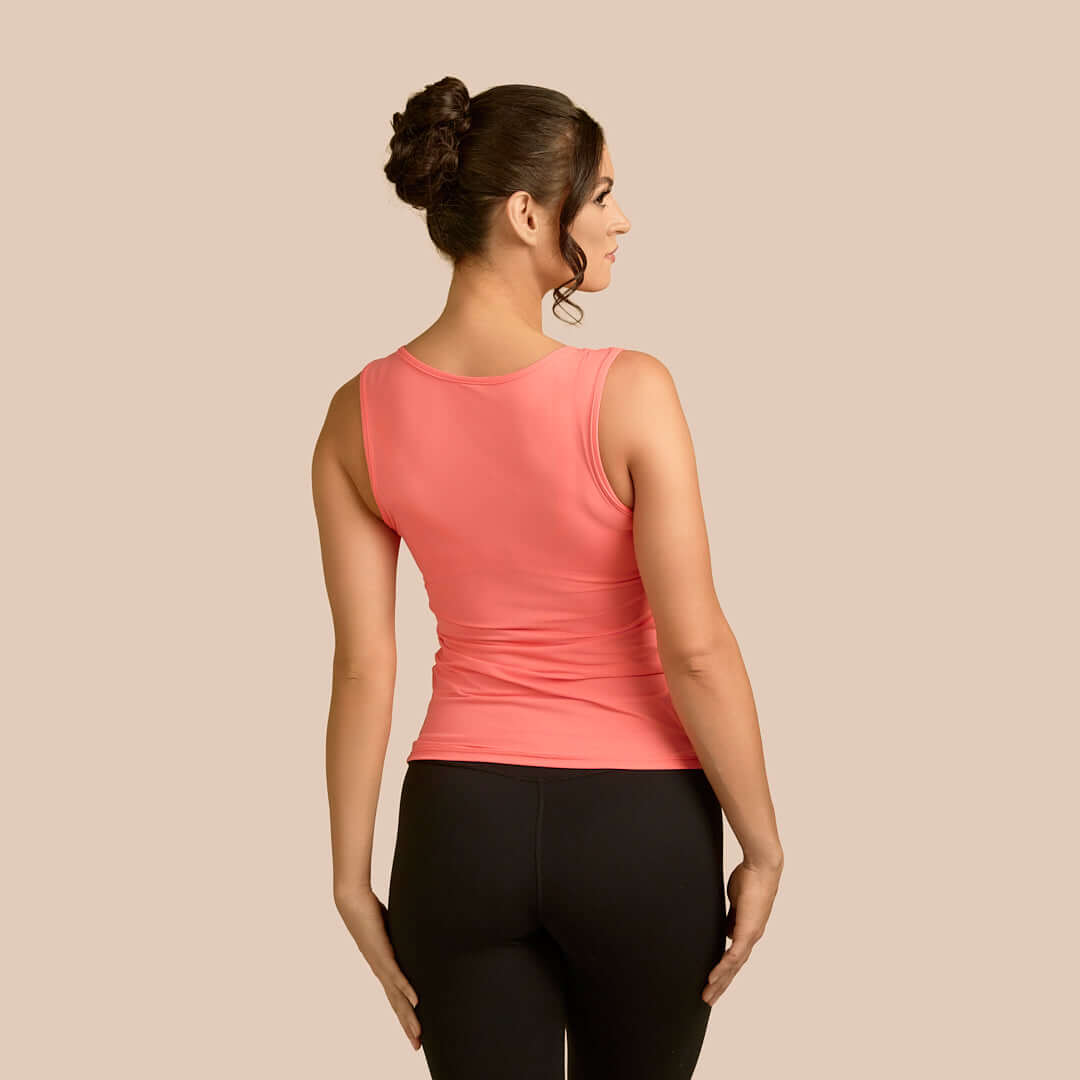 Bra-Friendly Luxury Camisole (Tank Top) in Apricot made sustainably in the USA by Adea Clothing with silky soft Italian fabric back view.