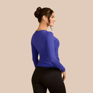 Long Sleeve Crew Neck Luxury Layering Top or Shell in Plum made sustainably in the USA by Adea Clothing with silky soft Italian fabric back view.