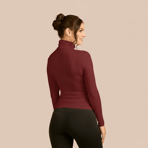Plus Size Long Sleeve Turtleneck Layering Top in Oxblood- FINAL SALE made sustainably in the USA by Adea Clothing with silky soft Italian fabric back view.