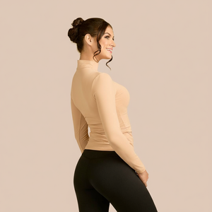 Mock Neck Long Sleeve Luxury Layering Top or Shell in Ballet made sustainably in the USA by Adea Clothing with silky soft Italian fabric back view.