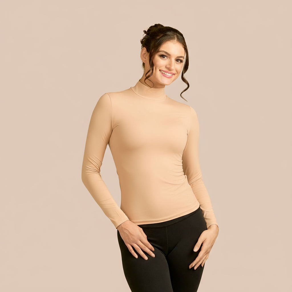 Mock Neck Long Sleeve Luxury Layering Top or Shell in Ballet made sustainably in the USA by Adea Clothing with silky soft Italian fabric front view.
