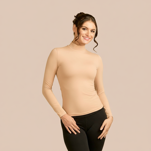 Mock Neck Long Sleeve Luxury Layering Top or Shell in Ballet made sustainably in the USA by Adea Clothing with silky soft Italian fabric front view.