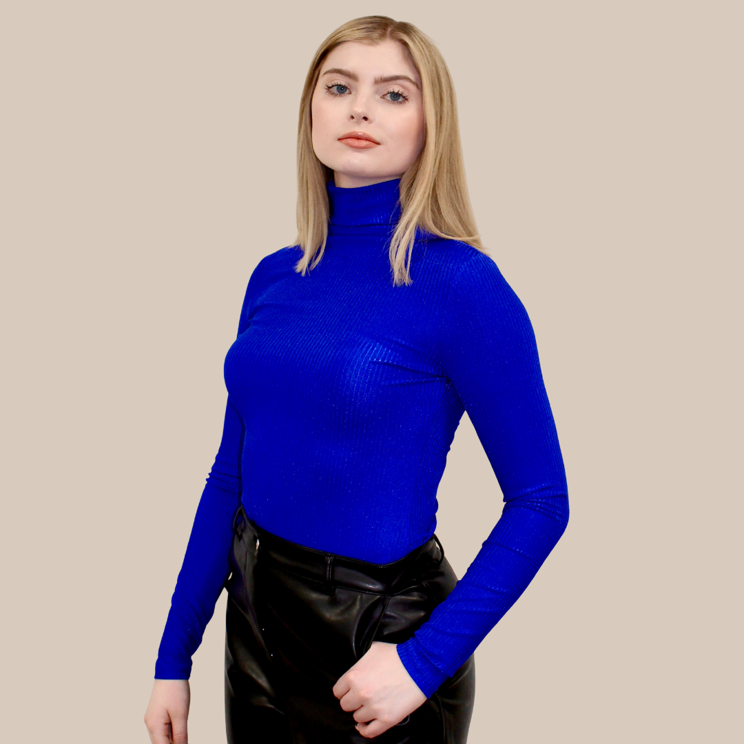 Shine Rib High Neck Layering Top In Violet - FINAL SALE made sustainably in the USA by Adea Clothing with silky soft Italian fabric side view.