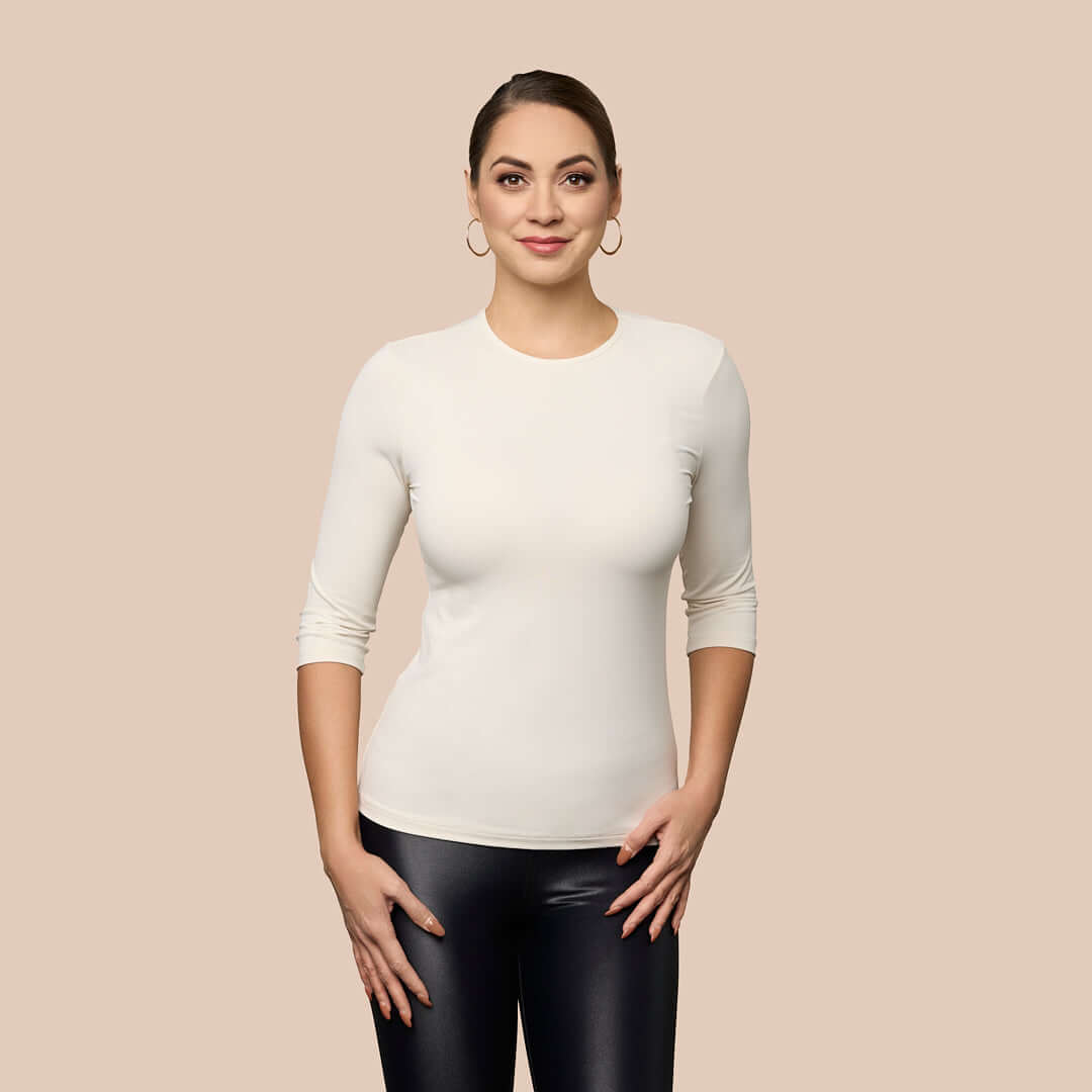Three Quarter Sleeve Crew Neck Luxury Layering Top Adea