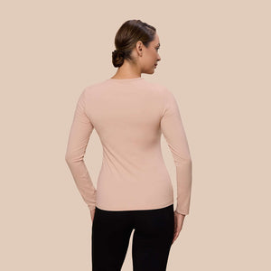 Long Sleeve Crew Neck Luxury Layering Top or Shell in Ballet made sustainably in the USA by Adea Clothing with silky soft Italian fabric back view.