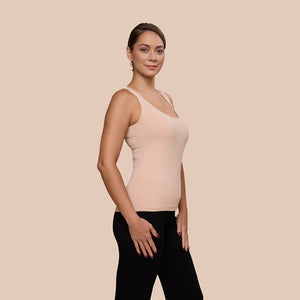 Double Layer Luxury Tank Top in Ballet Nude made sustainably in the USA by Adea Clothing with silky soft Italian fabric side view.
