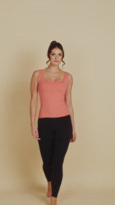 Double Layer Luxury Tank Top in Apricot made sustainably in the USA by Adea Clothing with silky soft Italian fabric runway video.