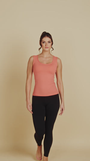 Bra-Friendly Luxury Camisole (Tank Top) in Apricot made sustainably in the USA by Adea Clothing with silky soft Italian fabric runway video.
