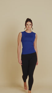 Sleeveless Crew Neck Luxury Layering Top or Shell in Chocolate made sustainably in the USA by Adea Clothing with silky soft Italian fabric runway video.