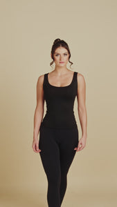 Double Layer Luxury Tank Top inBlack made sustainably in the USA by Adea Clothing with silky soft Italian fabric runway video.