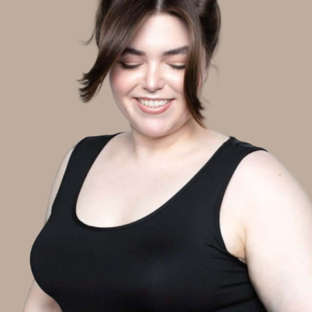 #color_black Plus Size Bra Friendly Camisole -FINAL SALE made sustainably in the USA by Adea Clothing with silky soft Italian fabric front view.