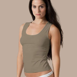 #color_tortoiseshell Plus Size Bra Friendly Camisole -FINAL SALE made sustainably in the USA by Adea Clothing with silky soft Italian fabric front view.