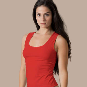 #color_redrose Plus Size Bra Friendly Camisole -FINAL SALE made sustainably in the USA by Adea Clothing with silky soft Italian fabric front view.