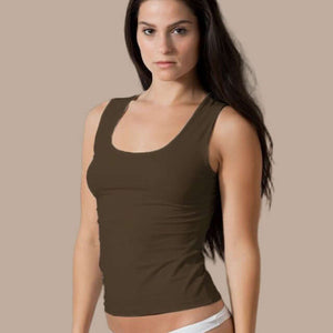 #color_chocolate Plus Size Bra Friendly Camisole -FINAL SALE made sustainably in the USA by Adea Clothing with silky soft Italian fabric front view.