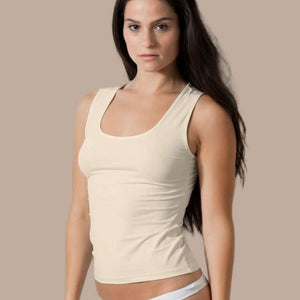 #color_offwhite Plus Size Bra Friendly Camisole -FINAL SALE made sustainably in the USA by Adea Clothing with silky soft Italian fabric front view.