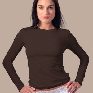 Plus Size Long Sleeve Crew Neck - FINAL SALE in Chocolate made sustainably in the USA by Adea Clothing with silky soft Italian fabric front view.