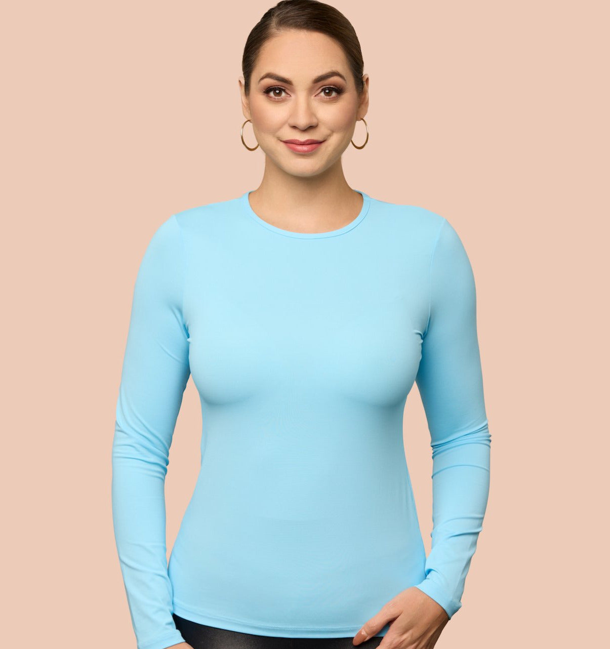 Long Sleeve Crew Neck Top Luxury Layering In Pretty Pink, Front View - Adea - Everyday Luxury